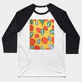 Rose and Leaf Pattern Baseball T-Shirt